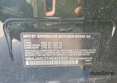 2017 BMW 530 I from USA, damaged, VIN WBAJA5C31HG455959